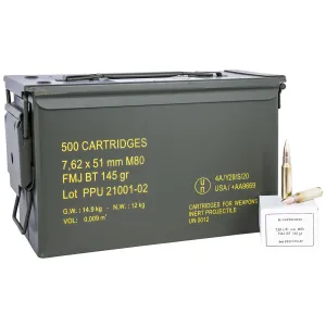 PPU PPRM762M Rangemaster 7.62x51mmNATO 145gr Full Metal Jacket Boat Tail/500rds *Sold by Case *Includes Metal Can Centerfire, Rifle Ammunition