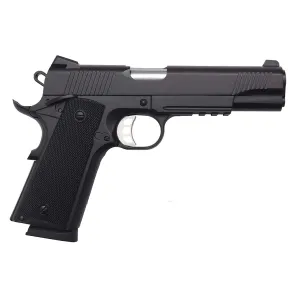 Tisas 1911DB9R 1911 Duty 9mm Luger Caliber with 5 in Barrel, 9+1 Capacity, Black Cerakote Steel with Picatinny Rail & Beavertail Frame, Serrated Black Cerakote Steel Slide, & Black Polymer Grip
