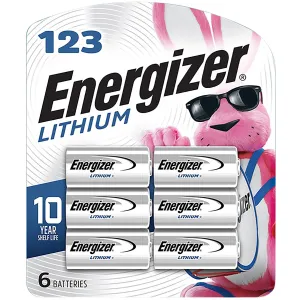 Energizer EL123BP6 123 Lithium Battery Silver 3.0 Volt 1,500 mAH Qty (24) 6 Pack