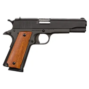 Rock Island 51421MA GI Standard FS *MA Compliant 45 ACP Caliber with 5 in Barrel, 8+1 Capacity, Overall Black Parkerized Finish Steel, Beavertail Frame, Serrated Slide & Wood Grip, Pistol