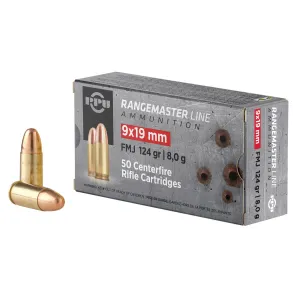 PPU PPRM9M Rangemaster 9mmLuger 124gr Full Metal Jacket 1000/Box Centerfire, Handgun Ammunition