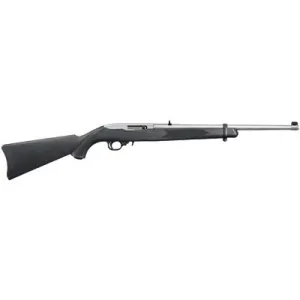 Ruger 10/22 Carbine, Semi-Automatic Rifle, 22 LR, 18.5 in Barrel, Clear Satin Finish, Stainless Steel, Black Synthetic Stock, Adjustable Rear and Gold Bead Front Sight, 10Rd, BLEM (Damaged Case) 01256