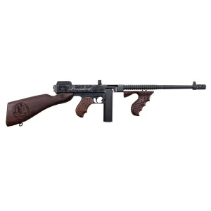 Thompson T11450DC5 1927A-1 Deluxe 45 ACP 16.50 in 20+1 (Stick), 50+1 (Drum), Trump Save America Engraved, Black Barrel/Rec, American Walnut Furniture, Compensator