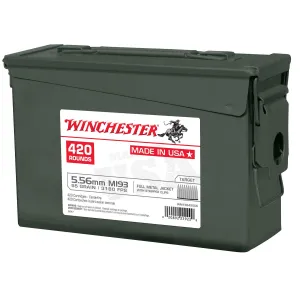 Winchester WM193420CS USA M193 5.56x45mm NATO 55gr Full Metal Jacket 840rds/420Bx *2 Cans Centerfire, Rifle Ammunition