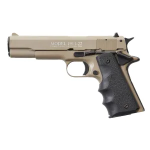 Chiappa 401120 1911-22 22 LR 10+1, 5 in Black Steel Barrel, Tan Serrated Slide, Tan Aluminum Frame w/Beavertail, Black Hogue Rubber Finger Grooved Grip, Manual Thumb Safety, , Pistol