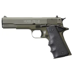 Chiappa 401121 1911-22 22 LR 10+1, 5 in Black Steel Barrel, OD Green Serrated Slide, OD Green Aluminum Frame w/Beavertail, Black Hogue Rubber Finger Grooved Grip, Manual Thumb Safety, , Pistol