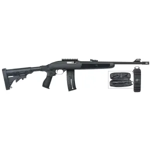 Mossberg Model 702 Flex Rifle 37065, 22 Long Rifle, 16.3 in BBL, Semi Auto, 6-Pos FLEX Black Stock, Blued Finish, 25+1 Rds, w/Take Down Bag