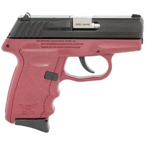 SCCY Industries CPX-3CBCR CPX-3 Sub-Compact Frame 380 ACP 10+1, 3.10 in Stainless Quadlock Barrel, Black Nitride Serrated Stainless Steel Slide, Crimson Red Polymer Frame w/Finger Grooves, No Safety, Right Hand, Pistol