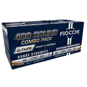 Fiocchi 57COMPT Hyperformance 5.7x28mm Full Metal Jacket 400rds *Combo Pack, Centerfire Handgun Ammo