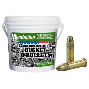 Remington 21231 Golden Bullet Bucket O Bullets 22LR 36gr Plated Hollow Point 1400 Per Box/4 Case *Bucket Rimfire Ammunition