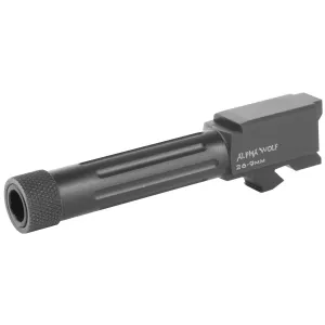 Lone Wolf Distributors AlphaWolf Barrel, 9MM, Salt Bath Nitride Coated, Threaded/Fluted, 416R Stainless Steel, 1/2x28 TPI, For Glk 26, Includes Thread Protector, Made in the USA AW-26TH