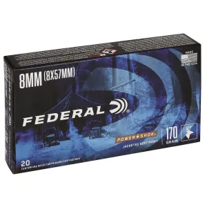 Federal 8A Power-Shok 8mmMauser 170gr Jacketed Soft Point 20 Per Box/10 Case Centerfire, Rifle Ammunition