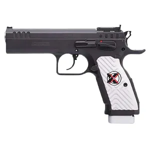 Tanfoglio IFG TFSTOCK2X9 Stock II Xtreme 9mm Luger 16+1/17+1, 4.44 in Black Polygonal, Rifled Barrel, Black Serrated Slide, Black Steel Frame w/Beavertail, White Polymer Grip, Pistol