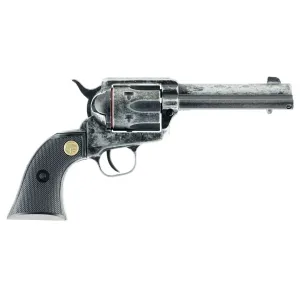 Chiappa 340089 SAA 1873 Medium Frame 22 LR 6 Shot, 4.75 in Antiqued Steel Barrel, Antiqued Steel Frame, Antique Cylinder, Black Plastic Grip, Exposed Hammer , Revolver