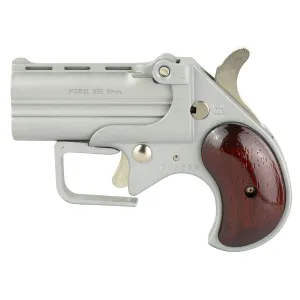 Old West Short Bore, Derringer, 9mm, 2.75 in Barrels, Satin Finish, Silver, Rosewood Grips, 2 Rounds, Guardian Package, Trigger Guard SBG9SR