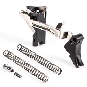ZEV FULADJDRP9BB Fulcrum Adjustable Trigger Drop-In Kit Black Hardcoat Anodized Curved Triggert Compatible w/Gen1-3 Glock 17/17C/17L/19/19C/26/34
