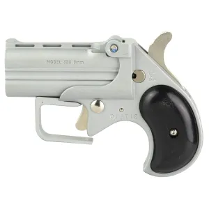 Old West Short Bore, Derringer, 9mm, 2.75 in Barrels, Satin Finish, Silver, Synthetic Grips, Black, 2 Rounds, Guardian Package, Trigger Guard SBG9SB