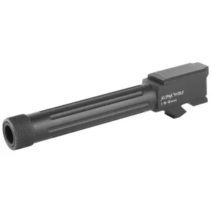 Lone Wolf Distributors AlphaWolf Barrel, 9MM, Salt Bath Nitride Coated, Threaded/Fluted, 416R Stainless Steel, 1/2x28 TPI, For Glock 19, Includes Thread Protector, Made in the USA AW-19TH