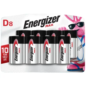 Energizer E95BP8 MAX D Batteries Black & Silver Alkaline 1.5 Volt, Qty (12) 8 Pack