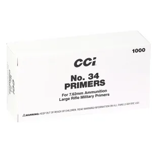 CCI 2 Mil-Spec No. 34 7.62mm Rifle 1000/Box, Reloading Primers