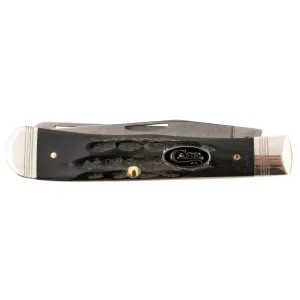 Case 65090 Trapper 3.25 in/3.27 in Folding Clip Point/Spey Plain Stonewashed Satin S35VN SS Blade/Rough Black Jigged Buffalo Horn Handle