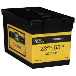 Speer 4711 Varmint, Rifle 22 Caliber .224 55 GR Soft Point Value Pack 1000 Box, Reloating Bullets