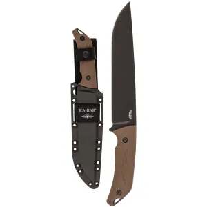 KABAR Camp Turok, Jarosz, Fixed Blade Knife, 8 in Blade Length, 13 in Overall Length, 1095 Cro-Van Steel, Matte Finish, Black, Brown Ultramid Handle, Hard Plastic Sheath 7511