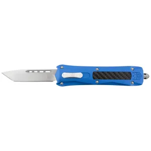 CobraTec Knives BLUQCTNS Queen Cobra 3.13 in OTF Tanto Plain D2 Steel Blade Blue Anodized Aluminum w/Carbon Fiber Inlay Handle Features Glass Breaker