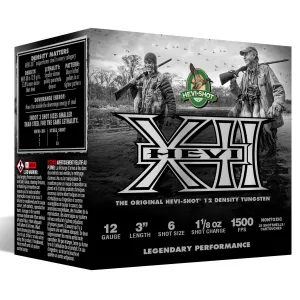 HEVI-Shot HS51306 HEVI-XII 12Gauge 3 in 1 1/8oz Tungsten 6Shot 25 Per Box/10 Case, Shotgun Shells