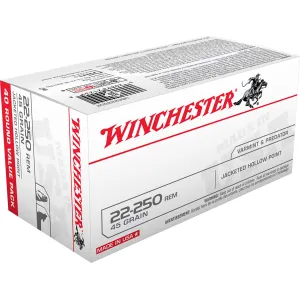 Winchester USA222502 USA 22-250Rem 45gr Jacketed Hollow Point 40 Per Box/10 Case Centerfire, Rifle Ammunition