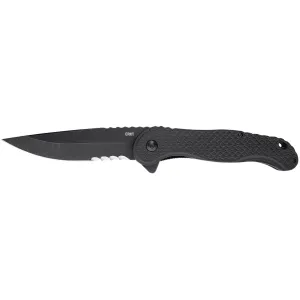 CRKT 2267 TACO 4.22 in Folding Part Serrated Black Stonewashed 4116 SS Blade/Black Textured GRN Handle Includes Pocket Clip, Knife