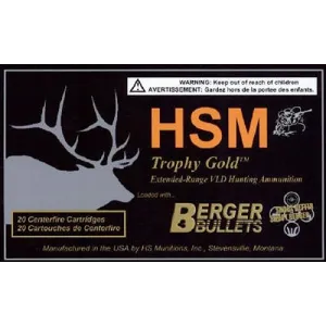 HSM 7STW168VL Trophy Gold Extended Range 7mm STW 168 gr Berger Hunting VLD Match 20 Per Box/ 20 Cs