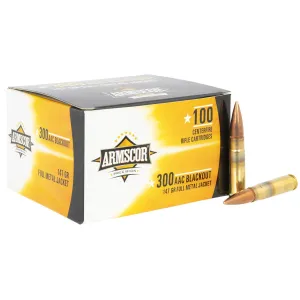Armscor 50446 Precision Value Pack 300Blackout 147gr Full Metal Jacket 100 Per Box/12 Case, Centerfire Rifle Ammo