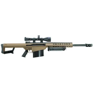 Barrett Model 82A1 .50 BMG Rifle System Pkg 14022, .50 BMG, Semi-Auto, 20 in Barrel, Tan Cerakote Finish, w/ Leupold Mark 4 4.5-14X50 Scope, ZERO-GAP Rings, Monopod, 10 Rd, 1-3 Week Delivery