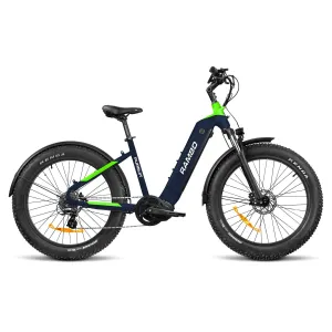 Rambo Bikes R750PSTBLG Pursuit 2.0 Step Thru Navy Blue/Neon Green, Shimano High Performance 8 Speed, High Torque RTR1000TS Mid-Drive Motor, 20 mph Speed
