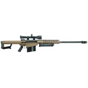 Barrett Model 82A1 .50 BMG Rifle System Pkg 14024, .50 BMG, Semi-Auto, 29 in Barrel, Tan Cerakote Finish, w/ Leupold Mark 4 4.5-14X50 Scope, ZERO-GAP Rings, Monopod, 10 Rd, 1-3 Delivery