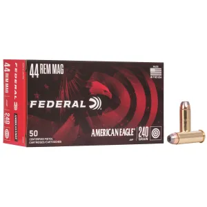 Federal AE44A American Eagle 44RemMag 240gr Jacketed Hollow Point 50 Per Box/20 Case Centerfire, Handgun Ammunition