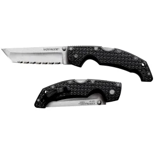 Cold Steel CS29ATS Voyager Large 4 in Folding Tanto Serrated Stonewashed AUS-10A SS Blade/5.25 in Black Textured Griv-Ex w/Aluminum Liners Handle Includes Belt Clip