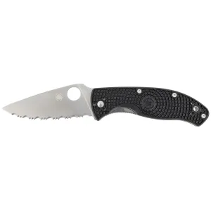 Spyderco C122SBK Tenacious Lightweight 3.39 in Folding Drop Point Serrated 8Cr13MoV SS Bladet Black Bi-Directional Texturing FRN Handlet Includes Pocket Clip