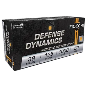 Fiocchi 38F Defense Dynamics 38Special 125gr Jacketed Hollow Point 50 Per Box/20 Case Centerfire, Handgun Ammunition