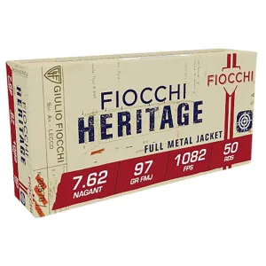 Fiocchi 762A Heritage 7.62x38mmRNagant 97gr Full Metal Jacket 50 Per Box/20 Case Centerfire, Handgun Ammunition