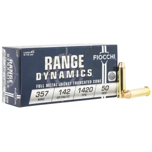 Fiocchi 357F Range Dynamics 357Mag 142gr Full Metal Jacket Truncated Cone 50 Per Box/20 Case Centerfire, Handgun Ammunition