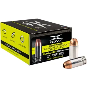 NovX 9CP115-20 Pentagon 9mm Luger 115 gr Monolithic Copper Hollow Point 20 Bx/ 10 Cs