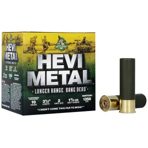 HEVI-Metal HS37502 HEVI-Metal Longer Range 10Gauge 3.50 in 1 3/4oz 2Shot 25 Per Box/10 Case, Shotgun Shells