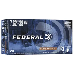 Federal 76239B Power-Shok 7.62x39mm 123gr Jacketed Soft Point 20 Per Box/10 Case Centerfire, Rifle Ammunition