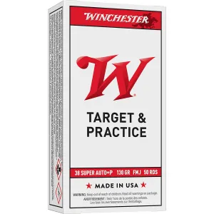 Winchester Q4205 USA 38Super+P 130gr Full Metal Jacket 50 Per Box/10 Case Centerfire, Handgun Ammunition
