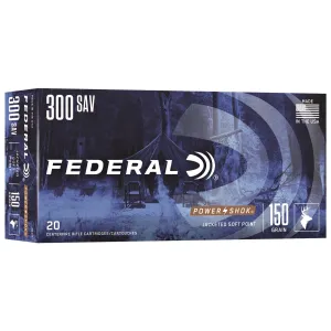 Federal 300A Power-Shok 300Savage 150gr Jacketed Soft Point 20 Per Box/10 Case Centerfire, Rifle Ammunition