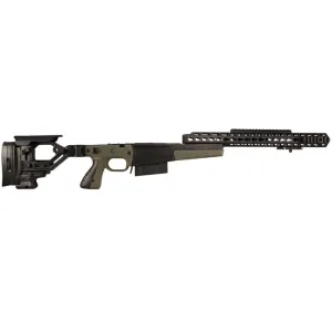 Accuracy International AX AICS Chassis System 26714GR for Remington 700 L/A .338 Lapua, Folding Stock, Adj Cheek Piece, OD Green Finish, 5Rd