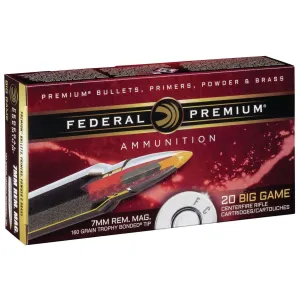 Federal P7RTT1 Premium 7mmRemMag 160gr Trophy Bonded Tip 20 Per Box/10 Case Centerfire, Rifle Ammunition
