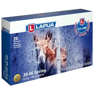 Lapua Mega Soft Point 4317563, 30-06 Springfield, 185Gr, Jacketed Soft Point, 20 Round Box 4317563